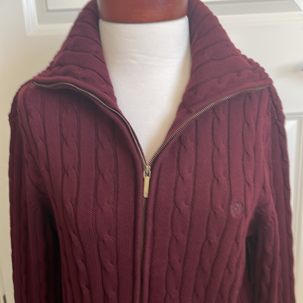 Chaps Women's Burgundy Cable-Knit Zip Cardigan